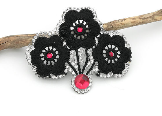 China Black Flower Embroidery Patches Wintersweet Shaped Customized Color / Size supplier